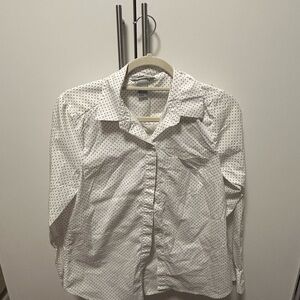 H&M White Button-Down Shirt with Black Dot Print